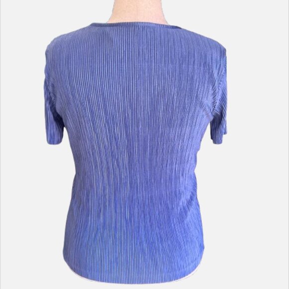 Alfred Dunner Moonlight Blue Tiered Plissé Embellished Gems Bejeweled Top (SZ M) - Picture 4 of 11